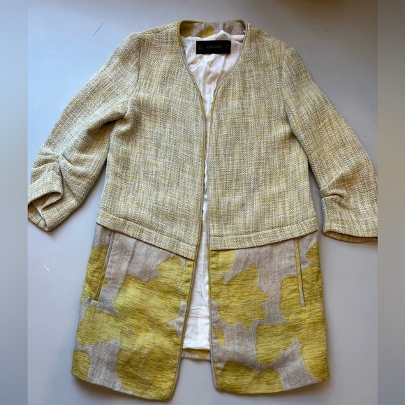 Zara tweed mixed pattern yellow blazer - Picture 4 of 12